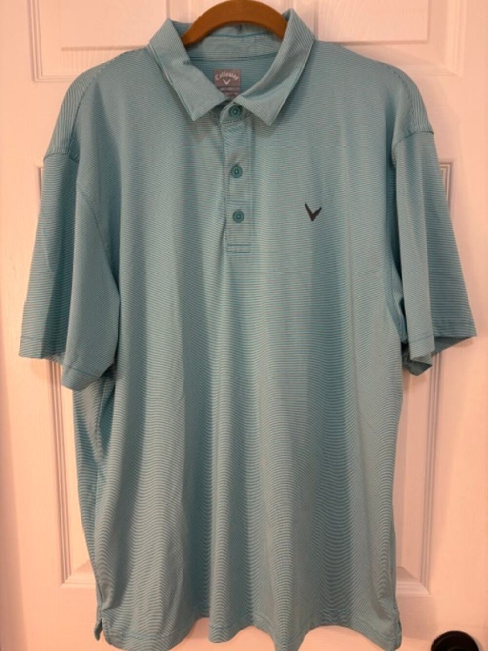 Calloway Opti-Dri Golf Polo, Size XL, Teal blue and White Stripe